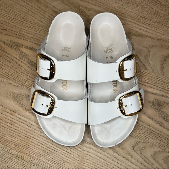 Birkenstock Arizona Big Buckle High Shine Sandals Ivory Patent Leather Size 39/8 - Picture 2 of 10
